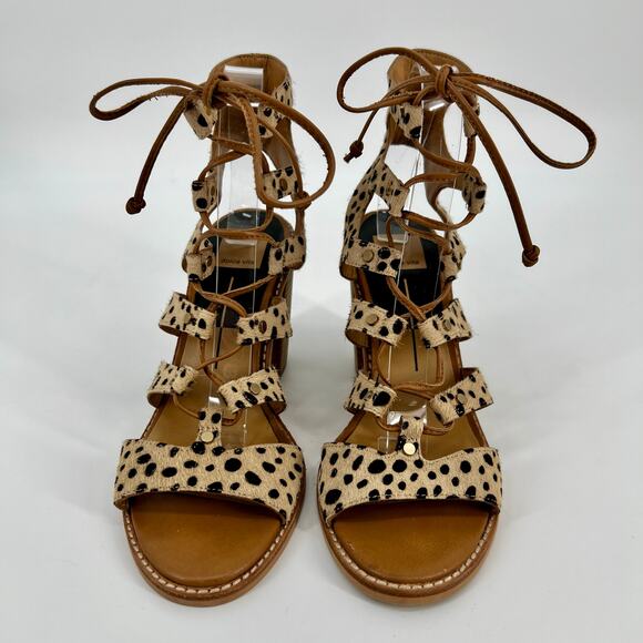 Dolce Vita Lyndon Sandal Size 9 Lace Up Heel Leopard Calf Hair Leather Gladiator - Picture 2 of 11